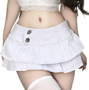 Women's Pleated Denim Skirt Low Waist Buckle Detail A Line Mini Jean Skirt Clubwear Skirt