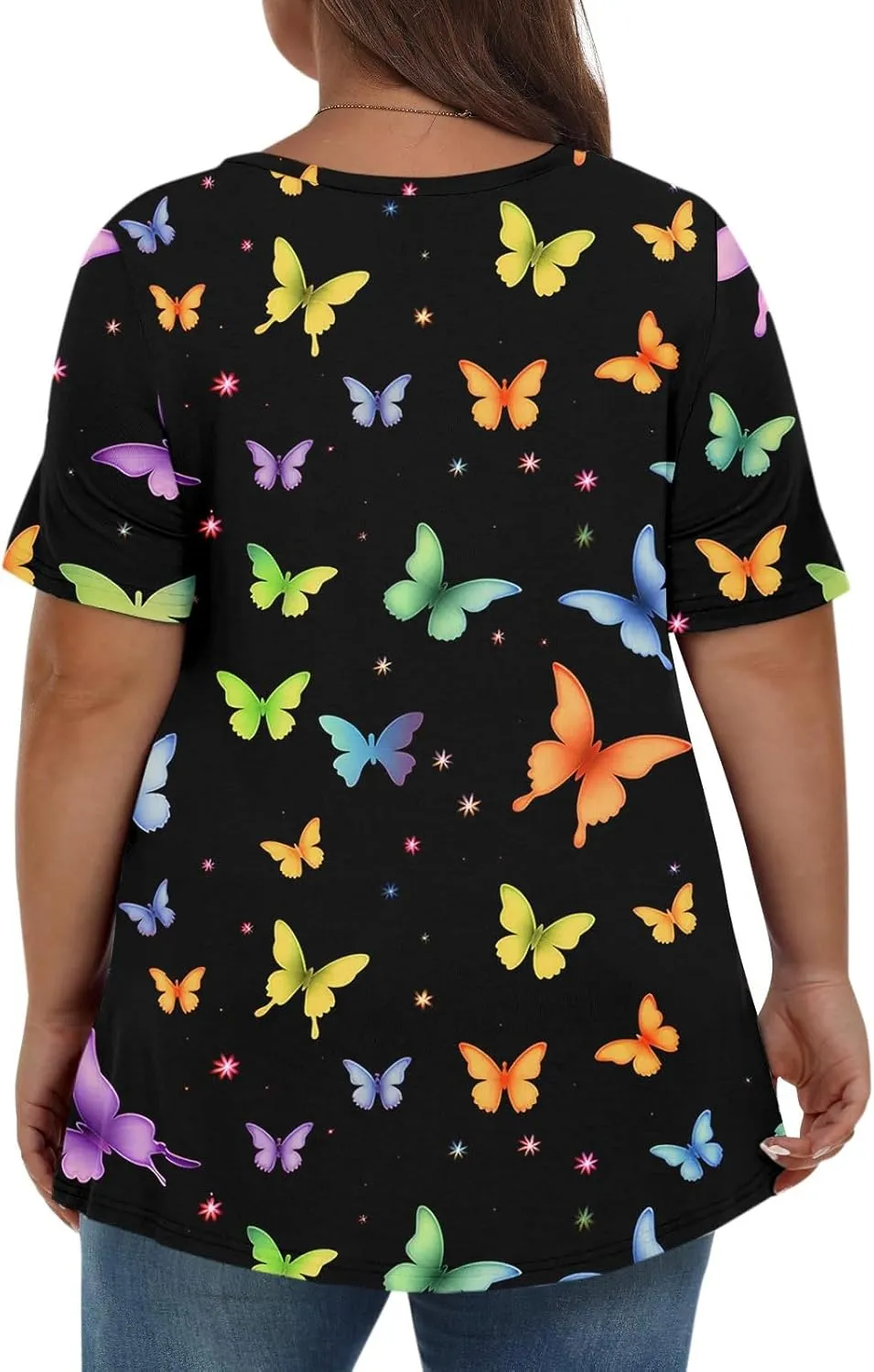 Womens Plus Size Tops Summer Short Sleeve Tunic Shirts Dressy Casual Loose V-Neck Cute Print Blouses