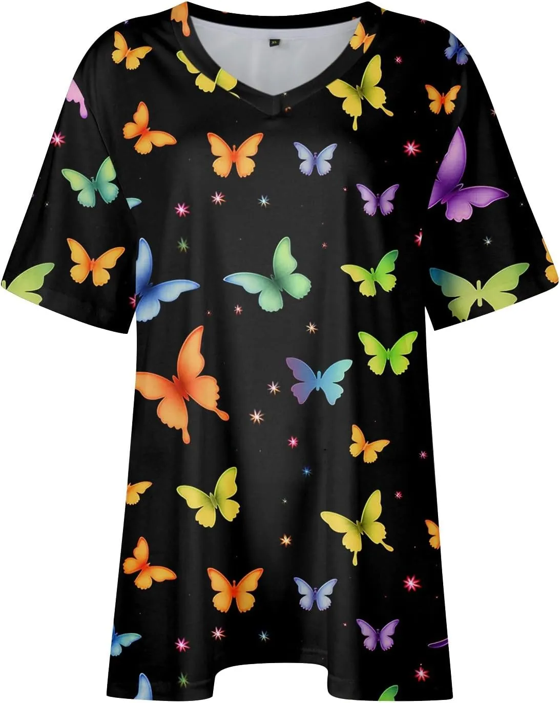 Womens Plus Size Tops Summer Short Sleeve Tunic Shirts Dressy Casual Loose V-Neck Cute Print Blouses