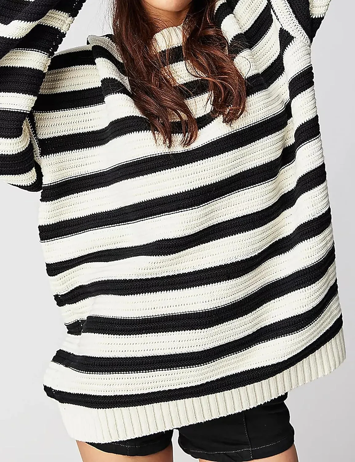 Women's Pullover Oversized Striped Sweaters 2025 Crewneck Batwing Long Sleeve Knit Tops Fall Winter Sweater Jumper
