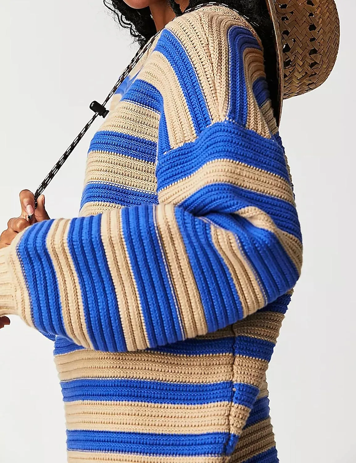 Women's Pullover Oversized Striped Sweaters 2025 Crewneck Batwing Long Sleeve Knit Tops Fall Winter Sweater Jumper