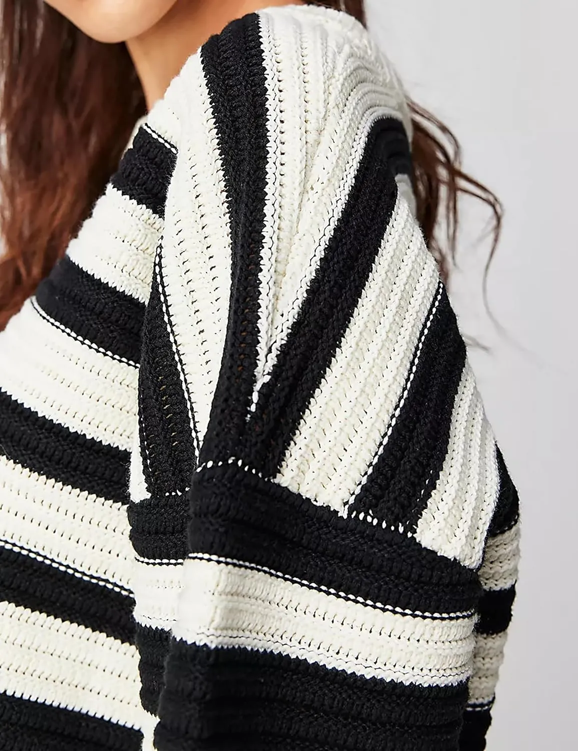Women's Pullover Oversized Striped Sweaters 2025 Crewneck Batwing Long Sleeve Knit Tops Fall Winter Sweater Jumper