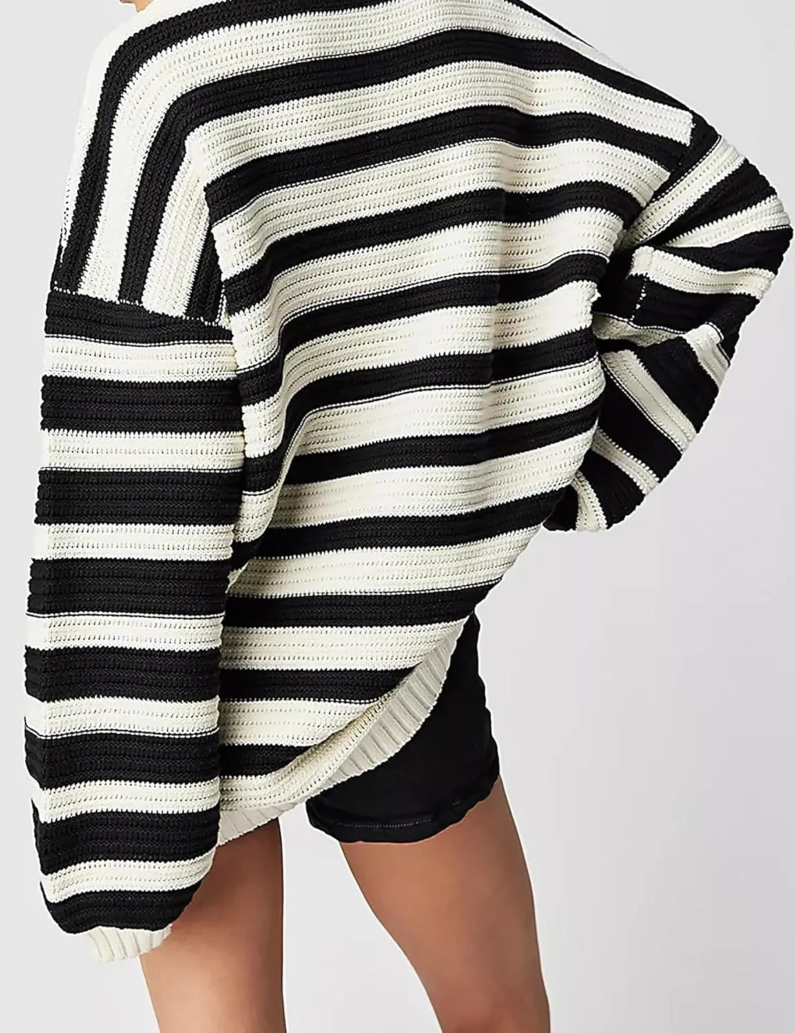 Women's Pullover Oversized Striped Sweaters 2025 Crewneck Batwing Long Sleeve Knit Tops Fall Winter Sweater Jumper