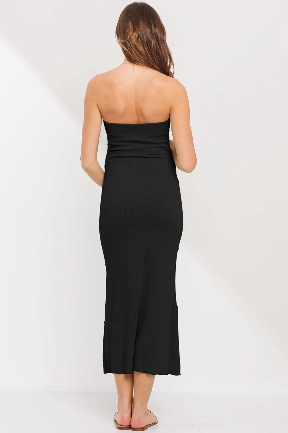 Womens Ribbed Strapless Tube Maxi Maternity Dress