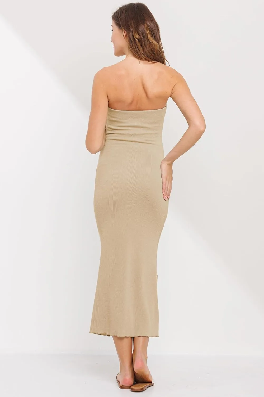 Womens Ribbed Strapless Tube Maxi Maternity Dress