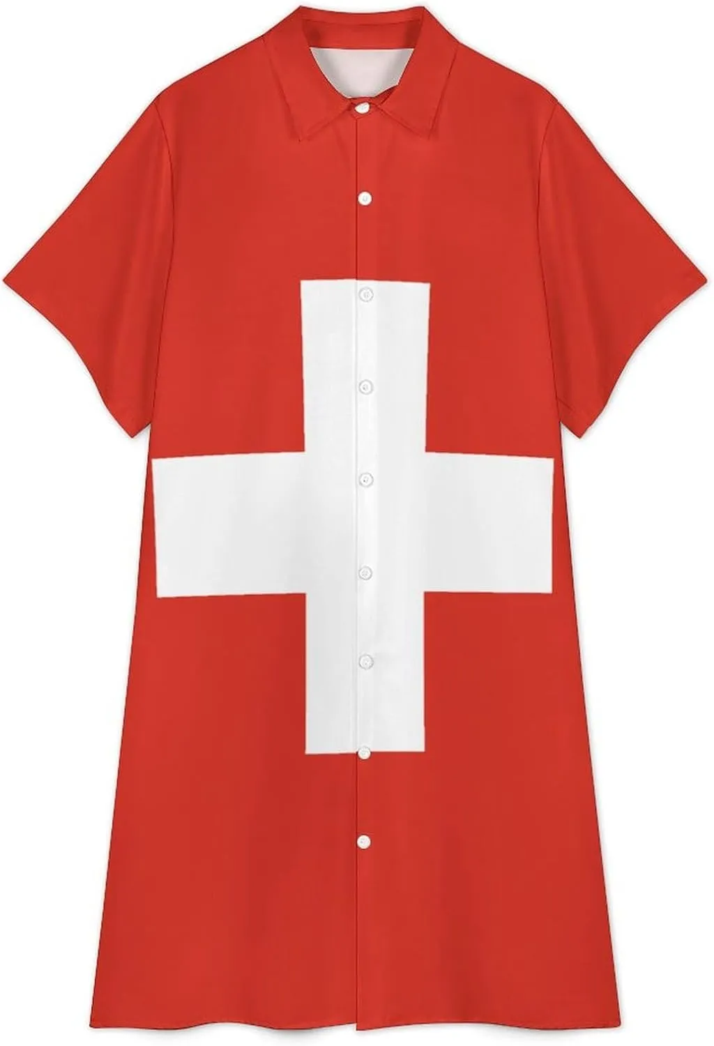 Women's Short Sleeve Collared Simple Button Down Shirt Dress 2025 Summer British Flag Long Dresses
