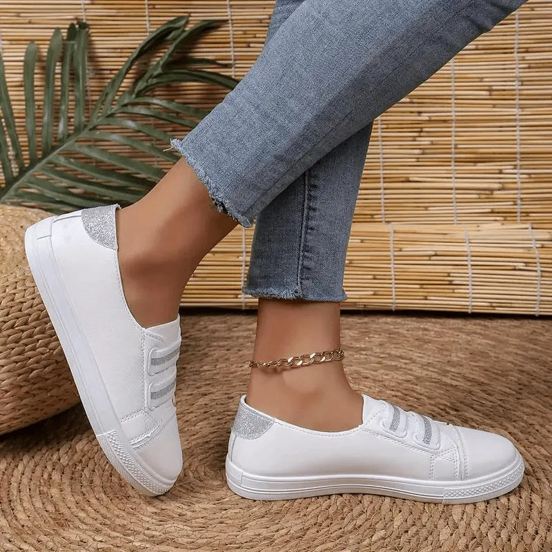 Women's Slip-On Sneakers: Elastic Band, Rounded Toe, Comfort