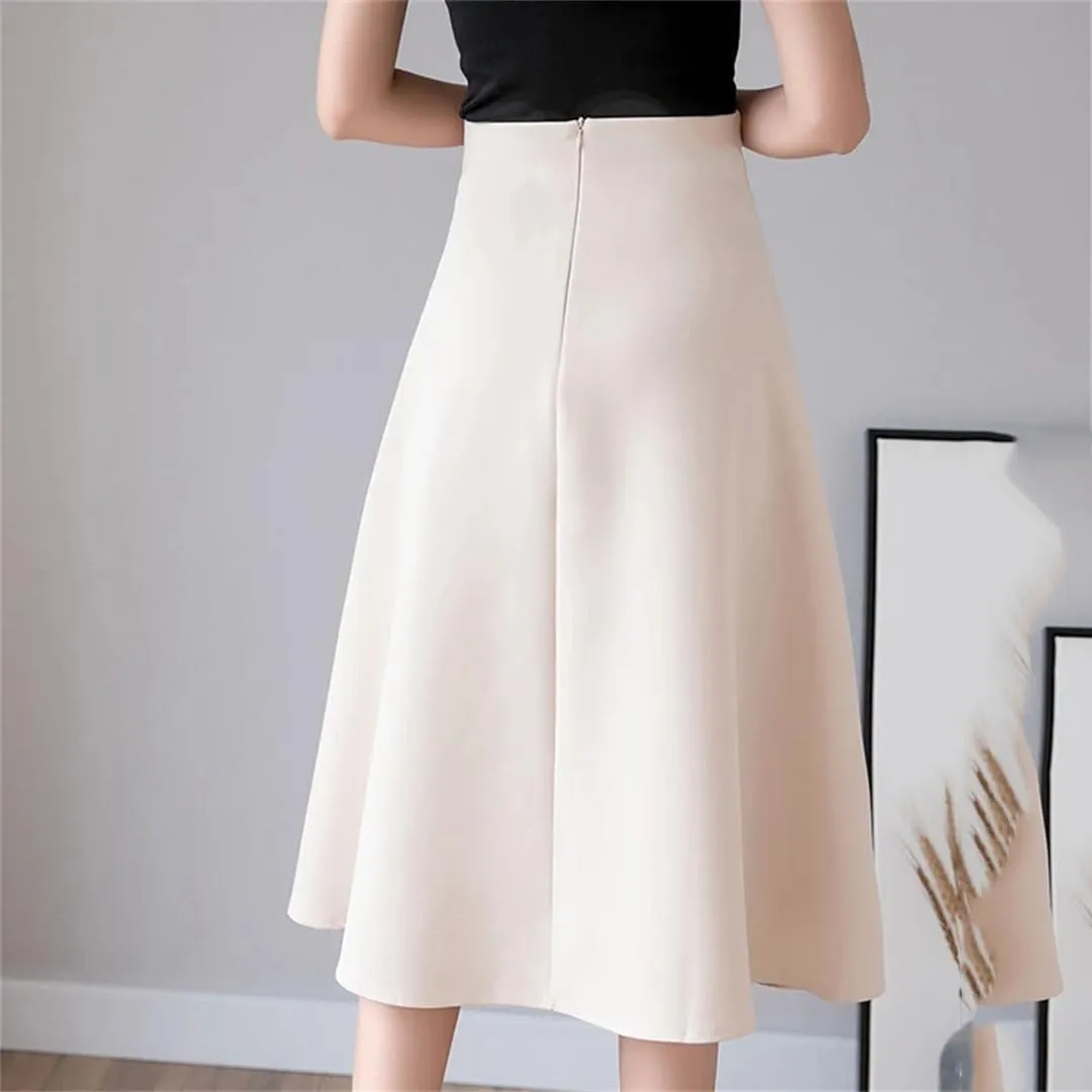 Women's Solid Elegant High Waist Office Lady Buttons Casual Loose Mid Skirts