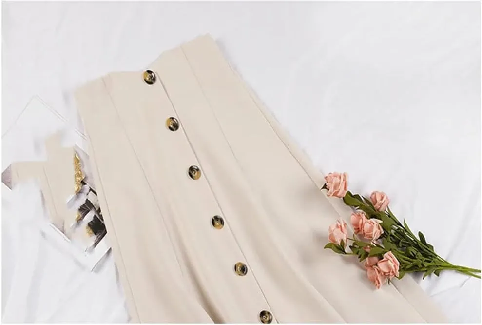 Women's Solid Elegant High Waist Office Lady Buttons Casual Loose Mid Skirts