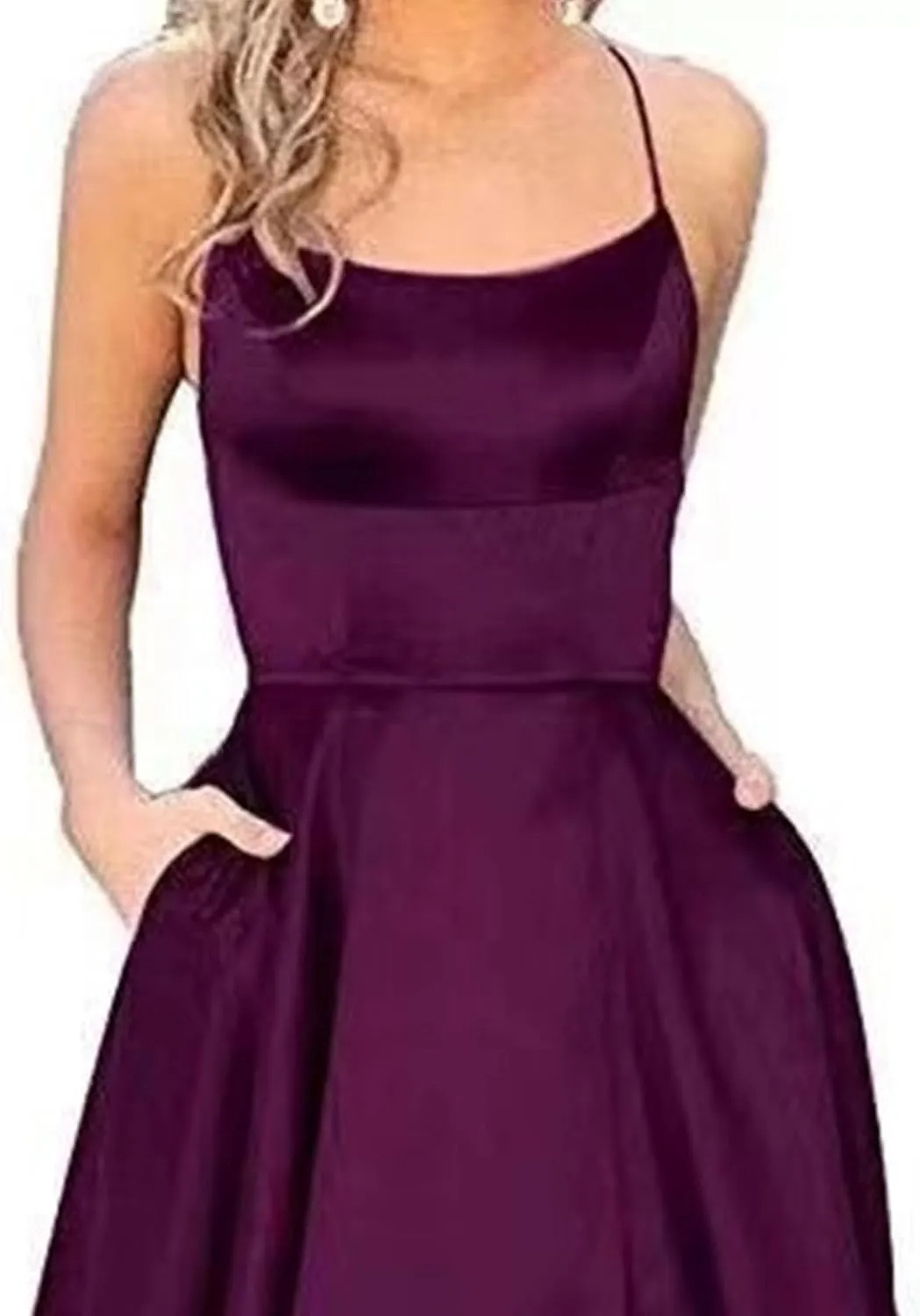 Women's Spaghetti Strap Solid Wedding Maxi Dress Elegant Split Hem Swing Dress Sleeveless Ruched Formal Dresses
