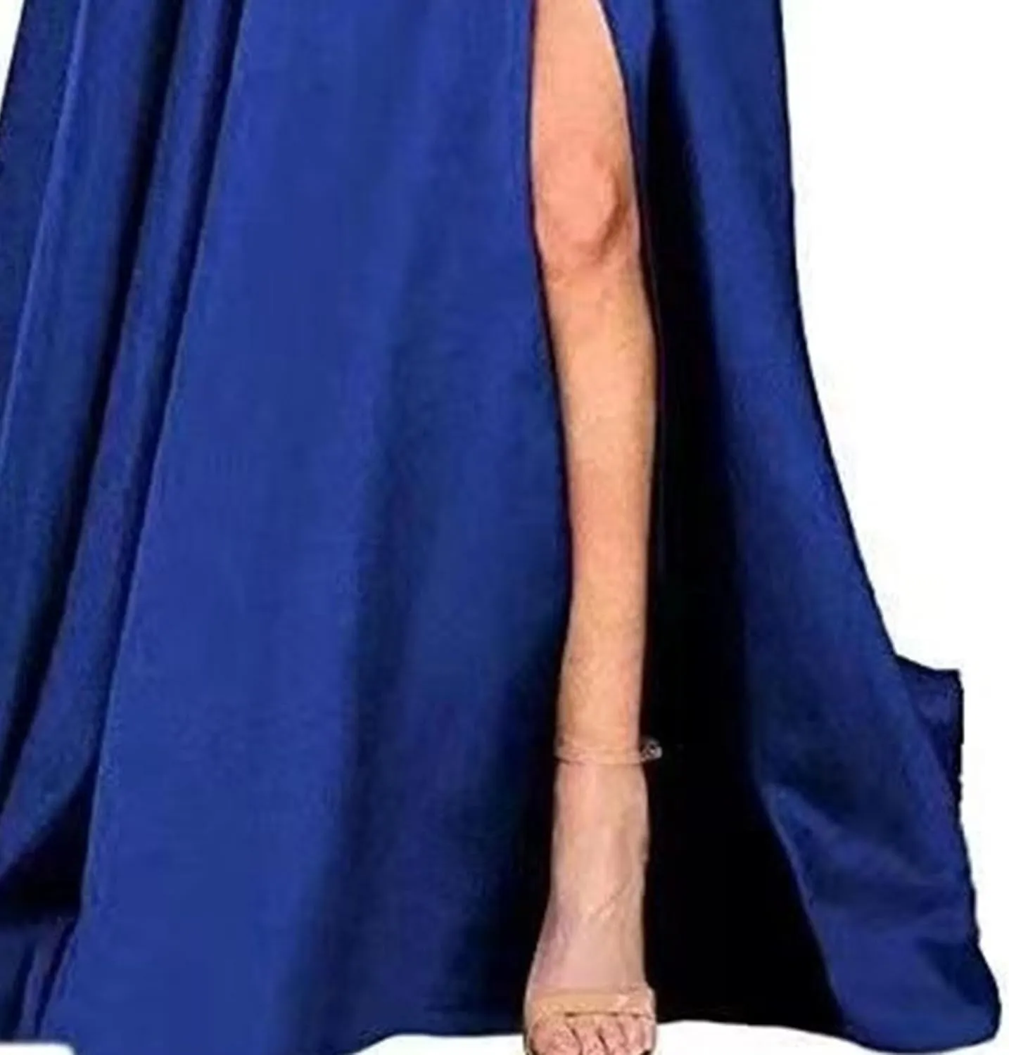Women's Spaghetti Strap Solid Wedding Maxi Dress Elegant Split Hem Swing Dress Sleeveless Ruched Formal Dresses