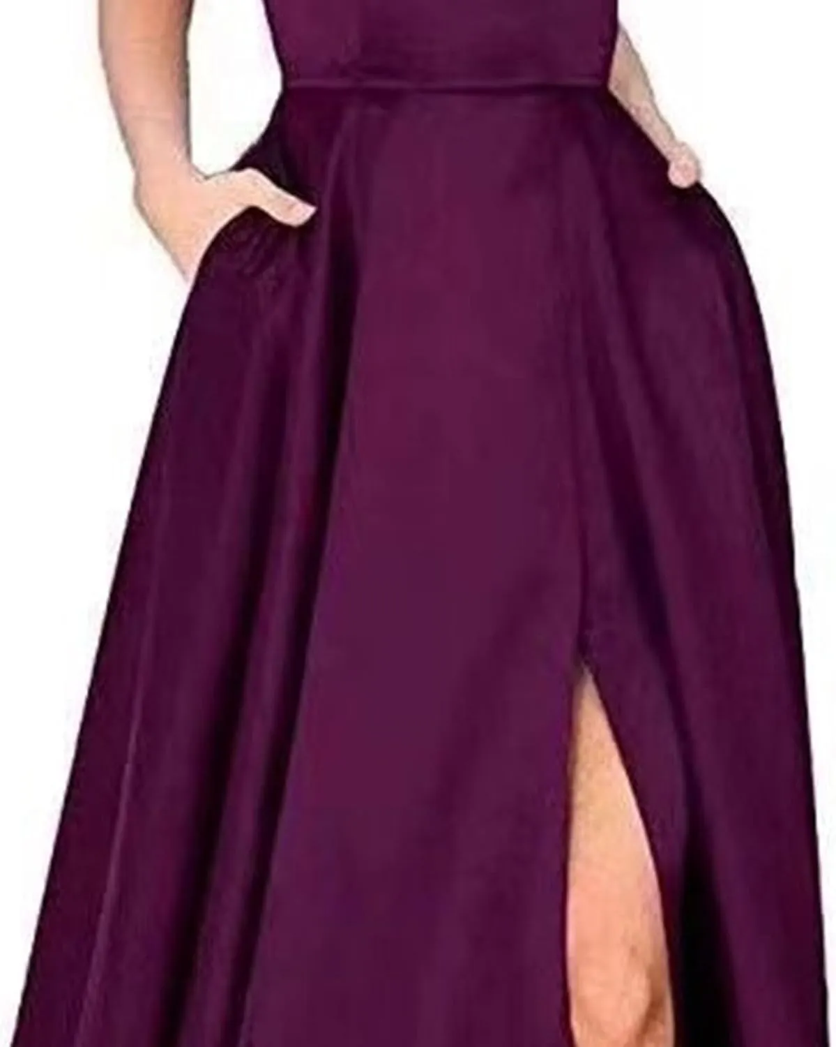 Women's Spaghetti Strap Solid Wedding Maxi Dress Elegant Split Hem Swing Dress Sleeveless Ruched Formal Dresses