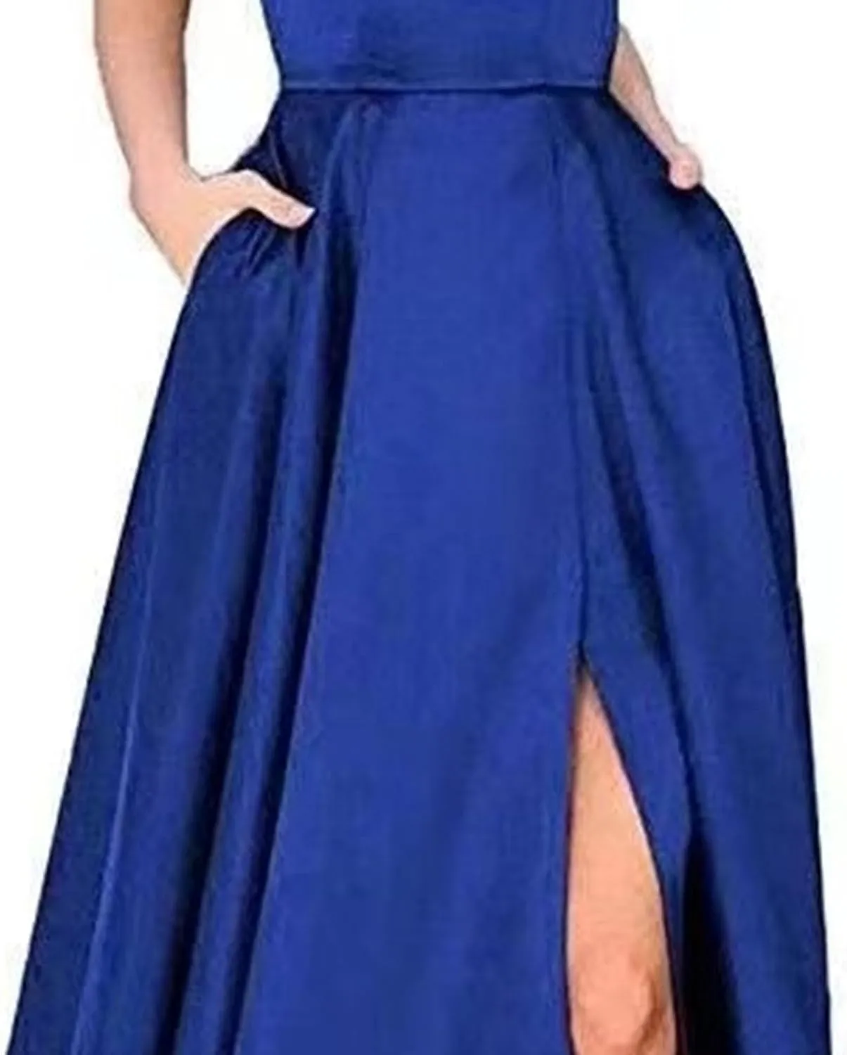 Women's Spaghetti Strap Solid Wedding Maxi Dress Elegant Split Hem Swing Dress Sleeveless Ruched Formal Dresses