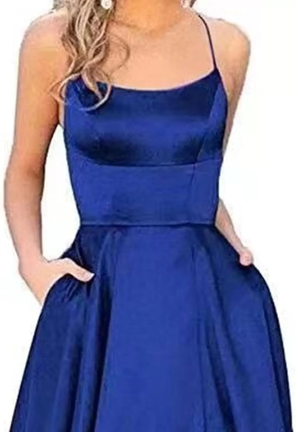 Women's Spaghetti Strap Solid Wedding Maxi Dress Elegant Split Hem Swing Dress Sleeveless Ruched Formal Dresses