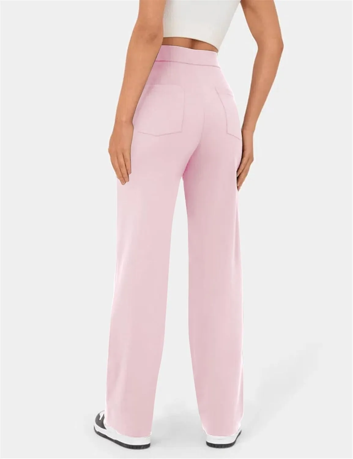 Women's Straight Leg Pants High Waisted Button Stretchy Business Work Casual Trousers with Pockets