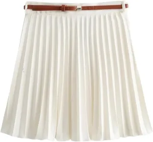 Women's Summer Pleated High Waist Mini Skirt with Belt Casual Elegant Skirt for Beach Party Holiday