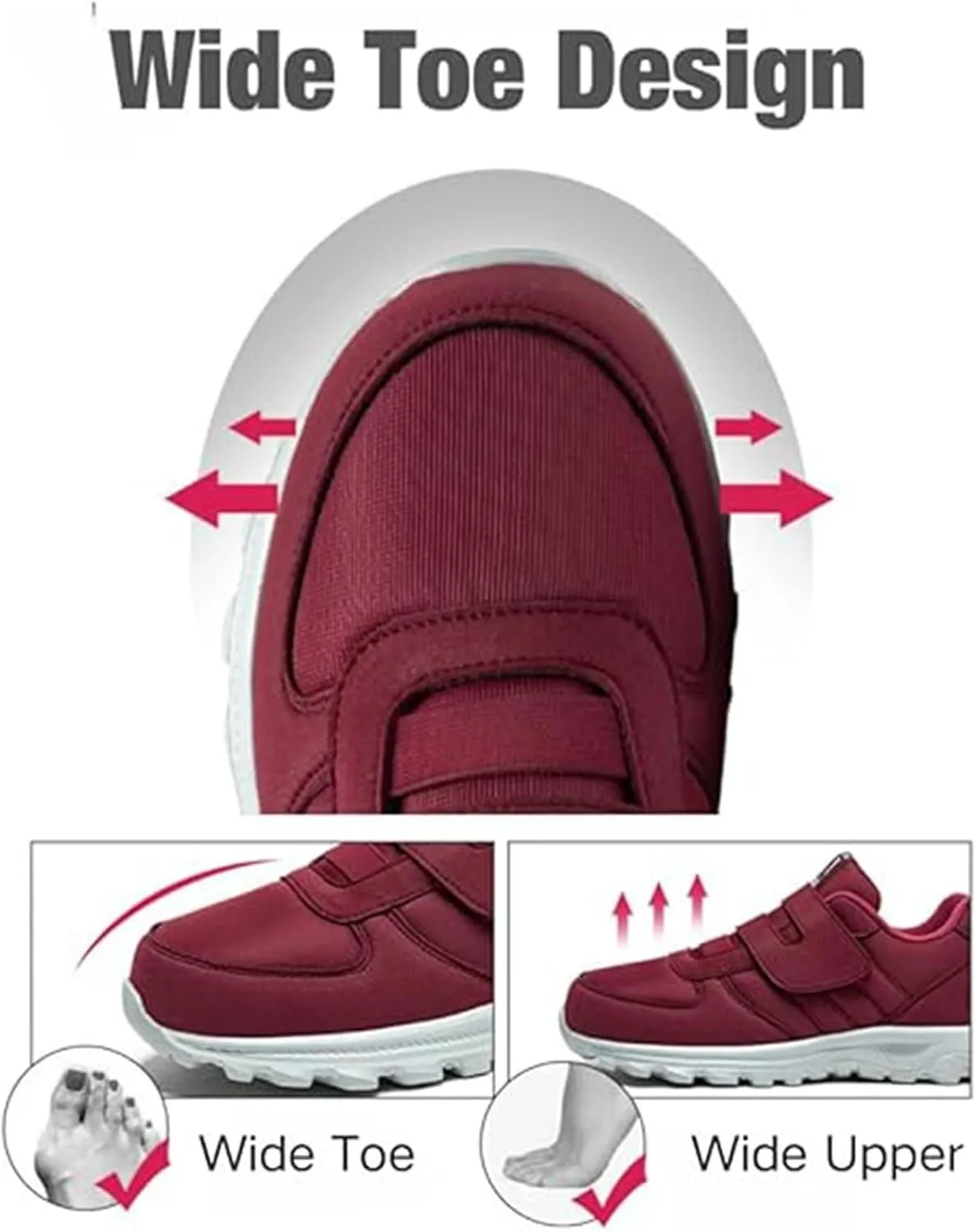 Womens Walking Shoes Men Hook and Loop Walking Shoes Wide Width Shoes Non-Slip Breathable Lightweight Pain Relief