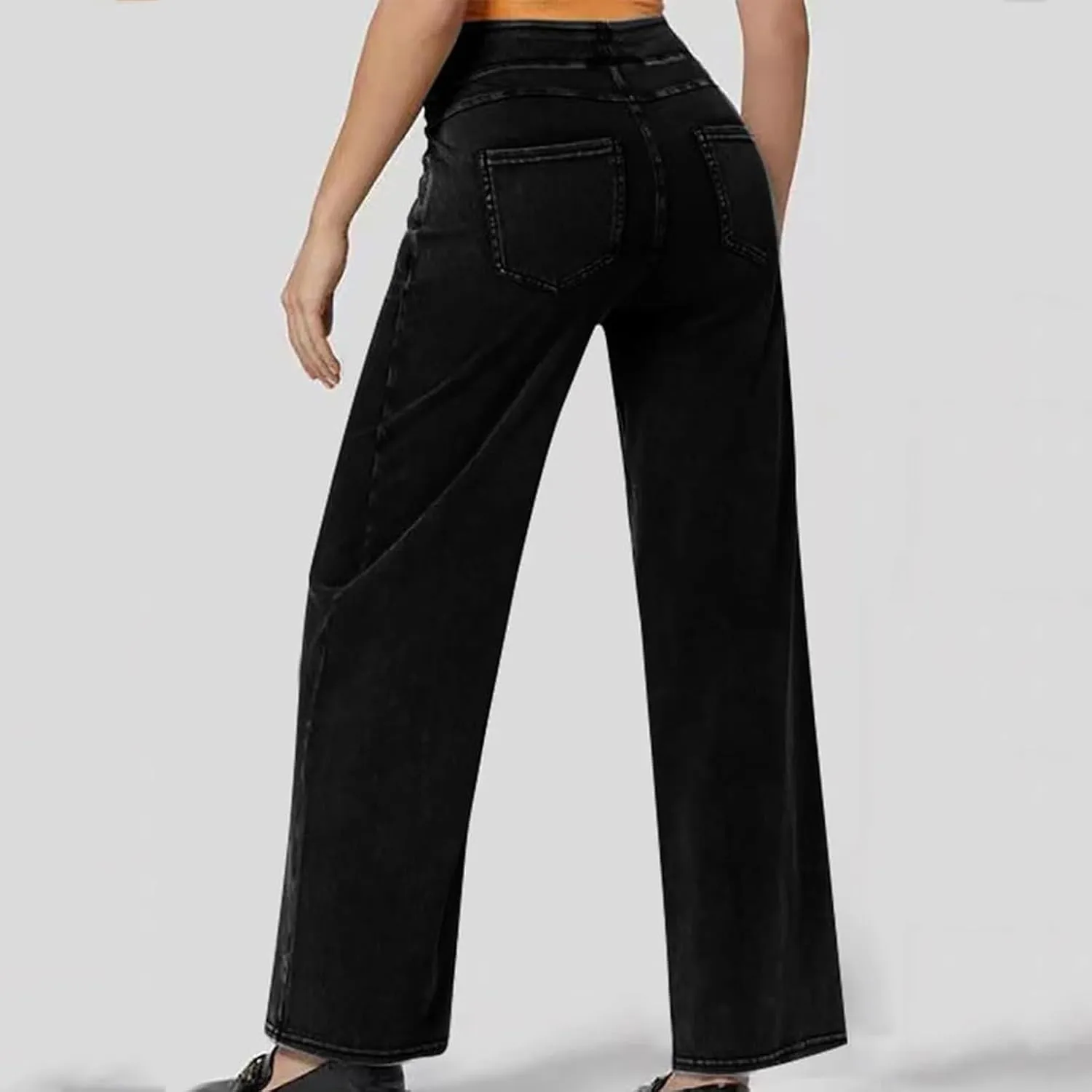 Womens Wide Leg Jeans High Waisted Stretchy Trendy Pull On Jeans Denim Elastic Waist Baggy Trouser Jean Dressy