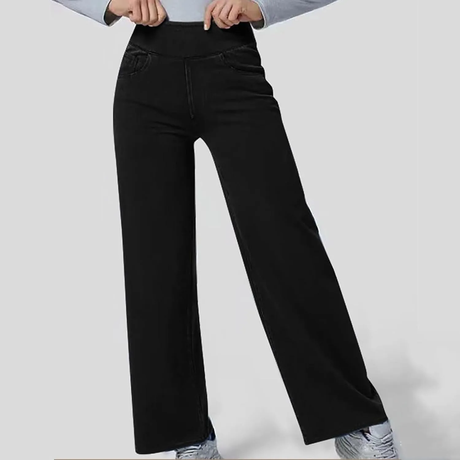 Womens Wide Leg Jeans High Waisted Stretchy Trendy Pull On Jeans Denim Elastic Waist Baggy Trouser Jean Dressy