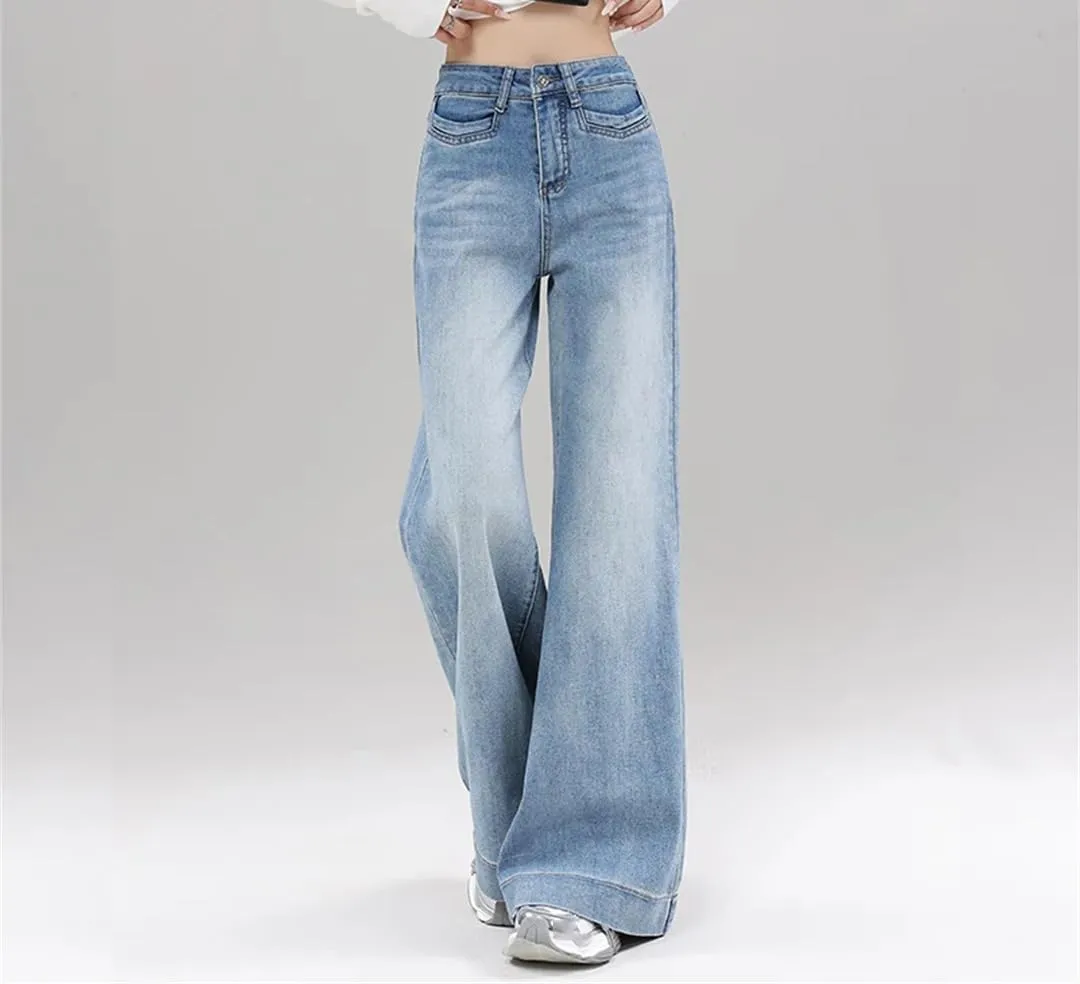 Women's Wide Leg Jeans Summer High Waist Stretch Lady Loose Bell Bottom Trousers