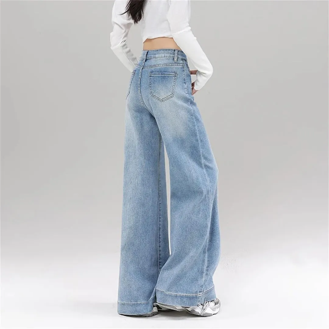 Women's Wide Leg Jeans Summer High Waist Stretch Lady Loose Bell Bottom Trousers