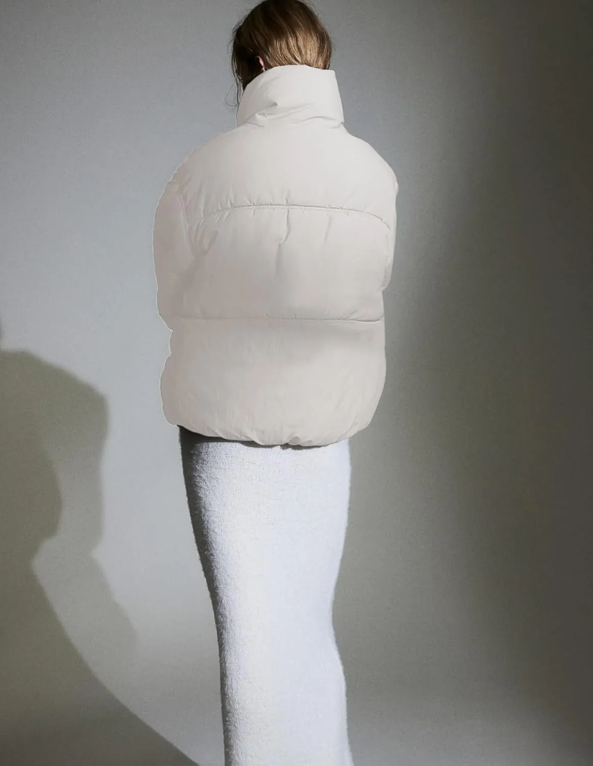 Women's Winter Puffer Jacket Baggy Stand Collar Zip Quilted Padded Down Outwear Coat with Pockets