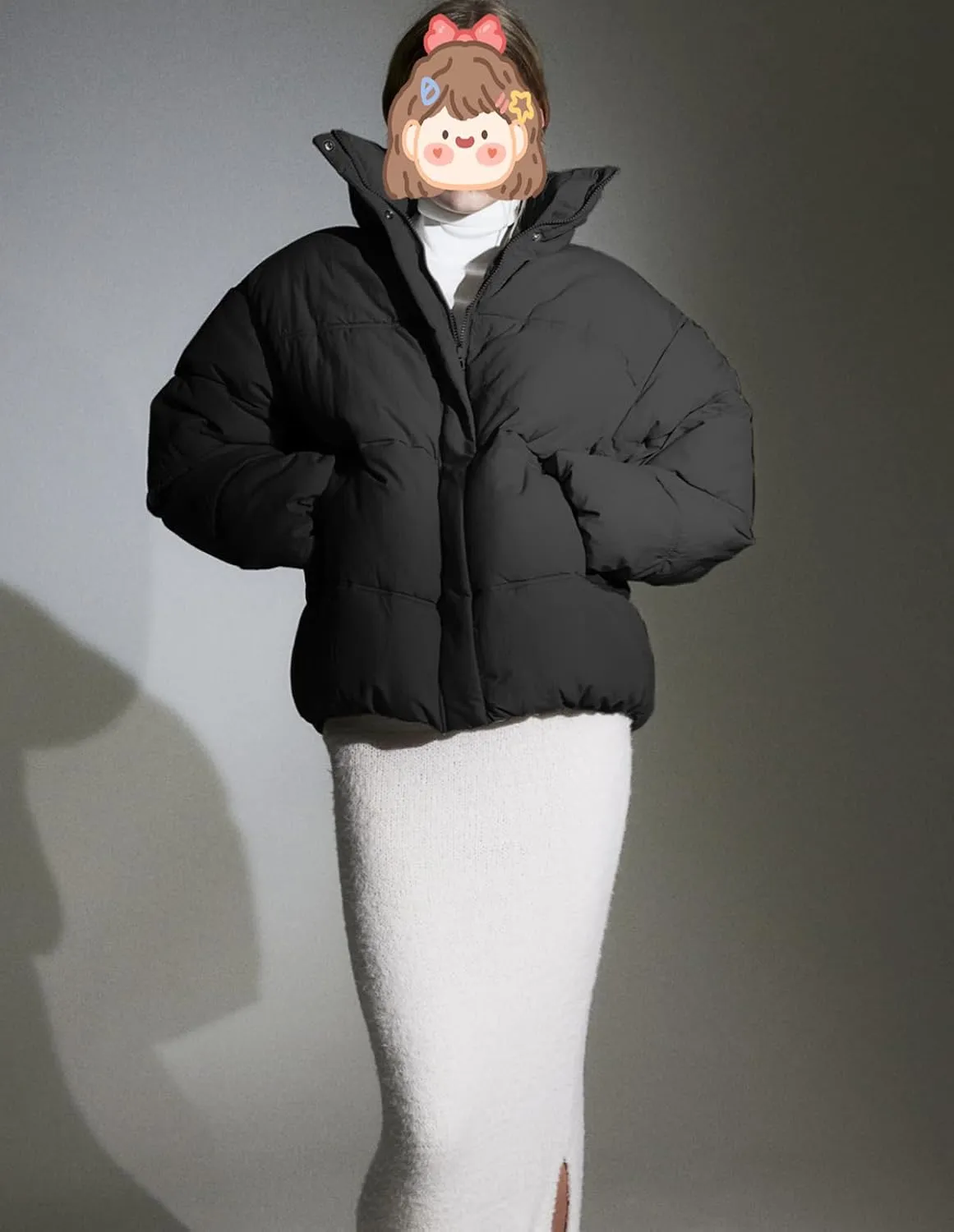 Women's Winter Puffer Jacket Baggy Stand Collar Zip Quilted Padded Down Outwear Coat with Pockets