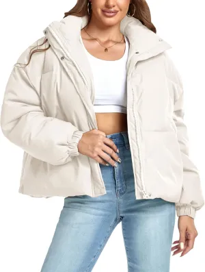 Women's Winter Puffer Jacket Baggy Stand Collar Zip Quilted Padded Down Outwear Coat with Pockets