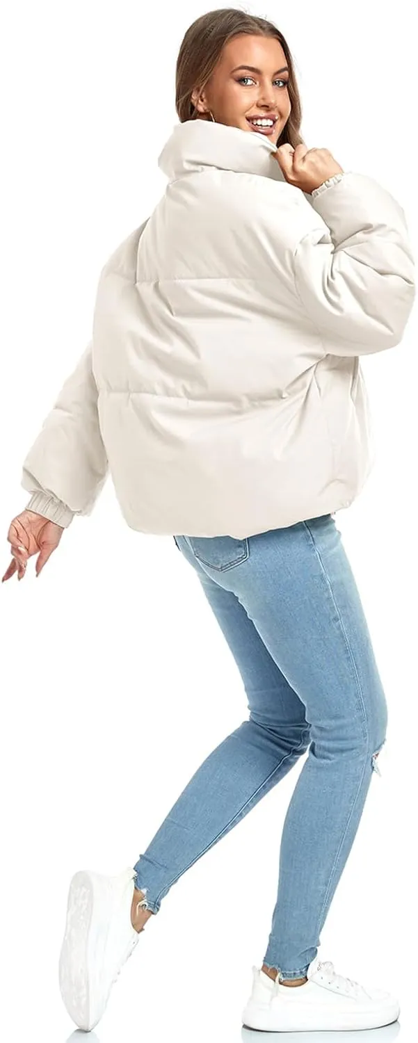 Women's Winter Puffer Jacket Baggy Stand Collar Zip Quilted Padded Down Outwear Coat with Pockets