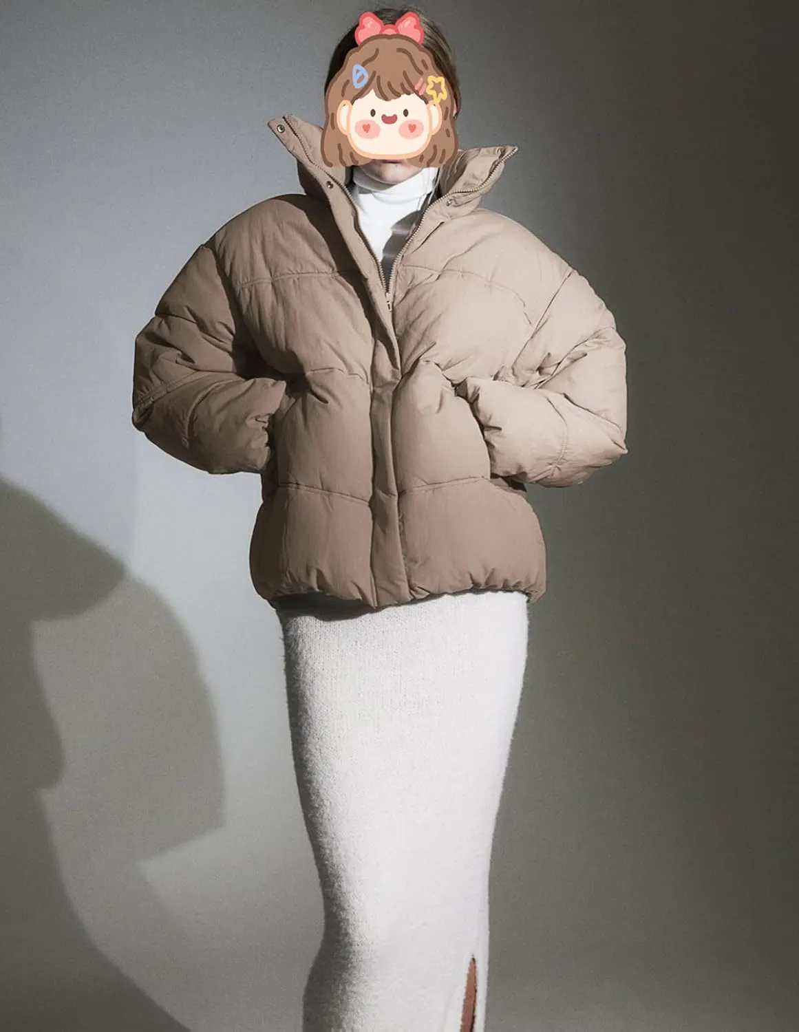 Women's Winter Puffer Jacket Baggy Stand Collar Zip Quilted Padded Down Outwear Coat with Pockets