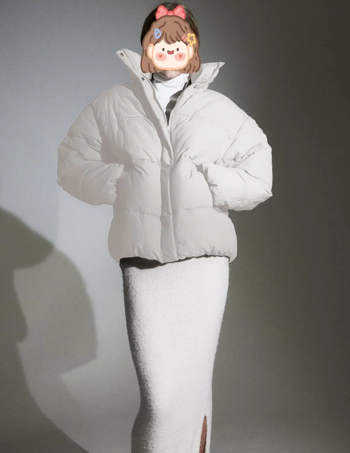 Women's Winter Puffer Jacket Baggy Stand Collar Zip Quilted Padded Down Outwear Coat with Pockets