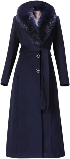 Women's Winter Single Breasted Basic Wool Blend Coat Mid-Length Detachable Fur ColLAr Versatile Windbreaker Jacket