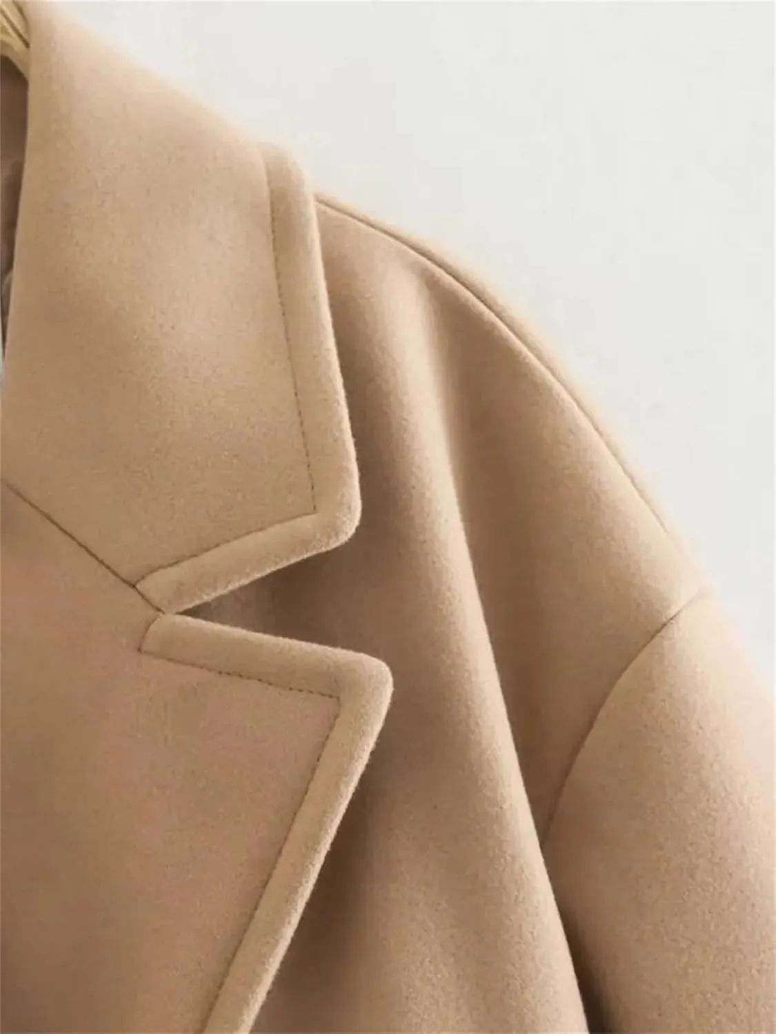 Women's Winter Warm Overcoat Fashion Notch Lapel Double Breasted Mid Long Wool Blend Trench Coat Jacket