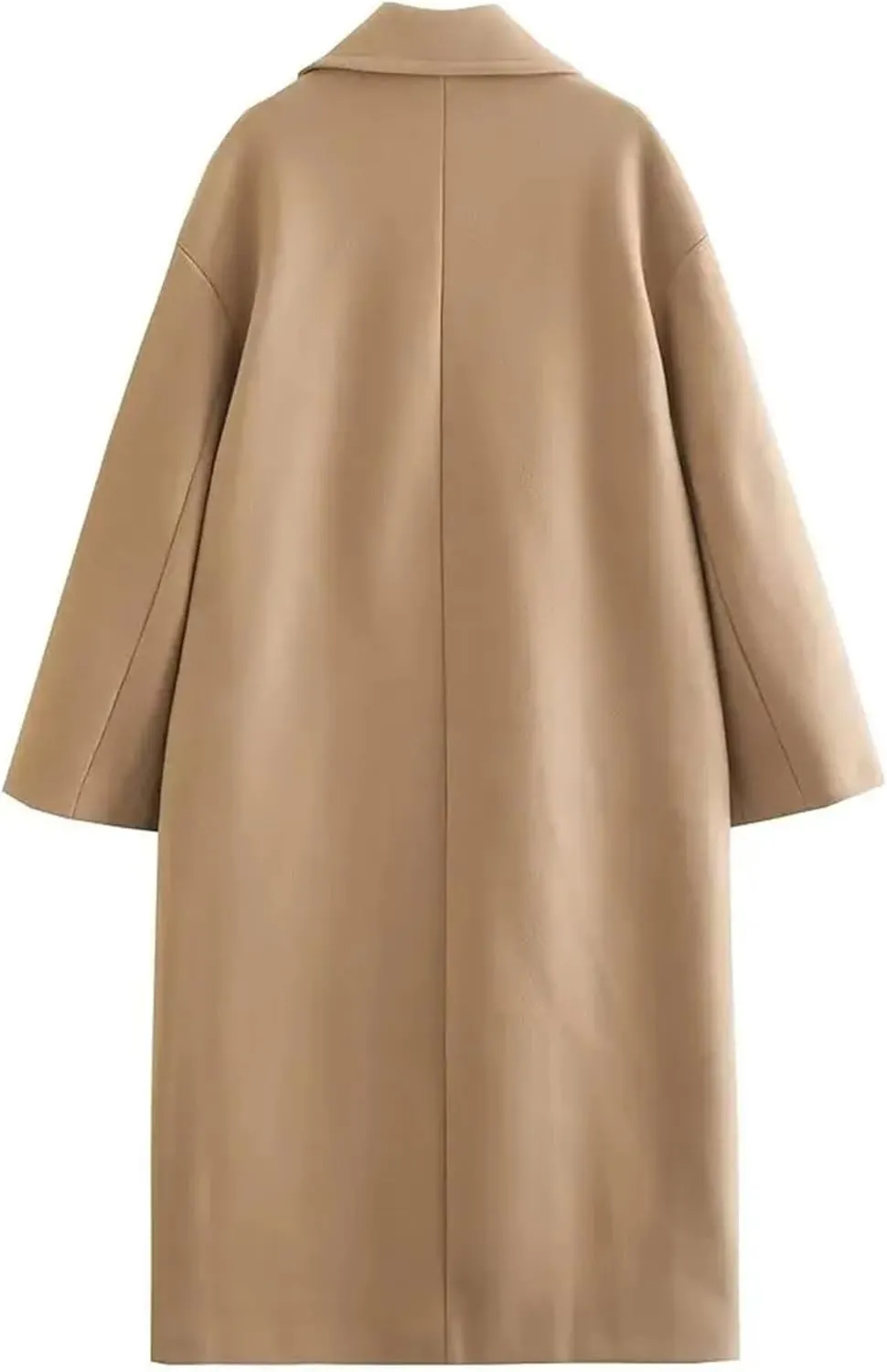 Women's Winter Warm Overcoat Fashion Notch Lapel Double Breasted Mid Long Wool Blend Trench Coat Jacket
