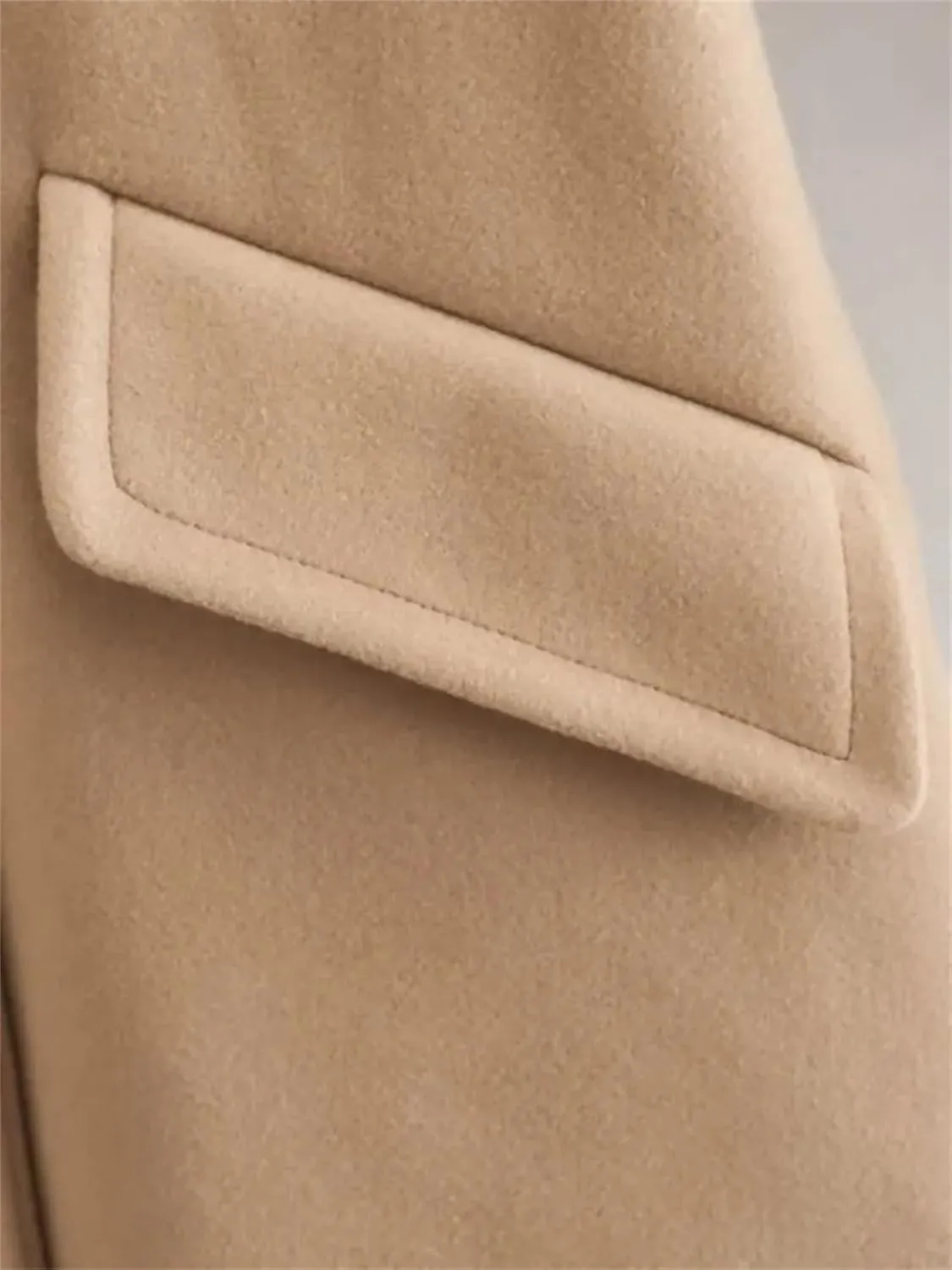 Women's Winter Warm Overcoat Fashion Notch Lapel Double Breasted Mid Long Wool Blend Trench Coat Jacket