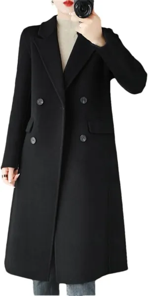 Women's Winter Wool Blend Coat Double Breasted LApel Double Sided Woolen Loose Warm Coat Jacket