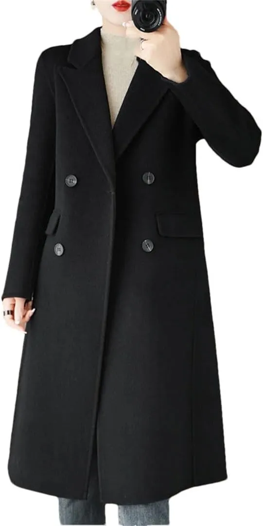 Women's Winter Wool Blend Coat Double Breasted LApel Double Sided Woolen Loose Warm Coat Jacket
