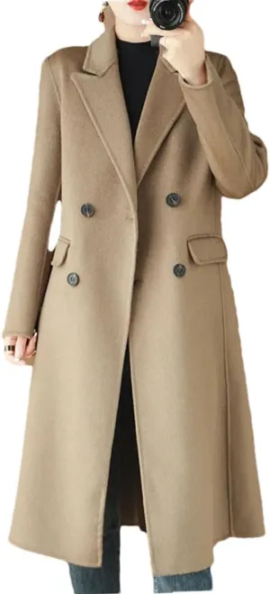 Women's Winter Wool Blend Coat Double Breasted LApel Double Sided Woolen Loose Warm Coat Jacket