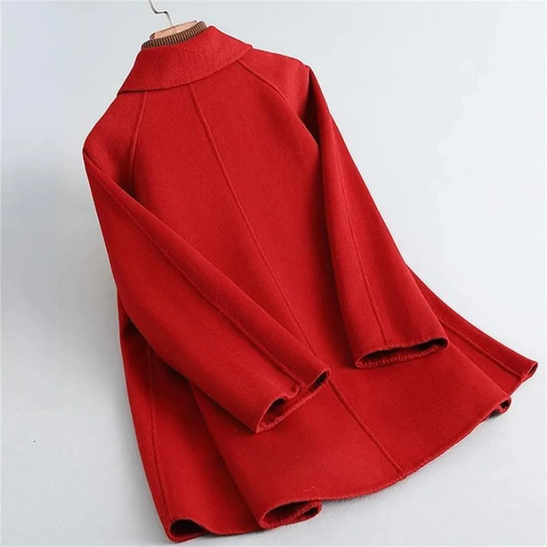 Women's Winter Wool Blend Coat Lapel Single Breasted Chinese Style Peacoat Loose Warm Coat Mid-Long Outerwear