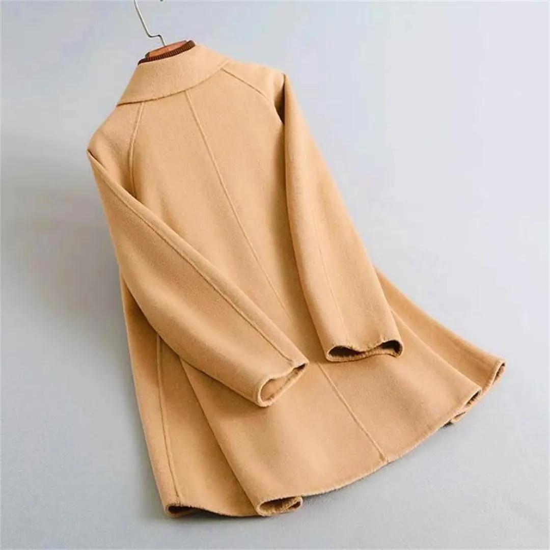 Women's Winter Wool Blend Coat Lapel Single Breasted Chinese Style Peacoat Loose Warm Coat Mid-Long Outerwear
