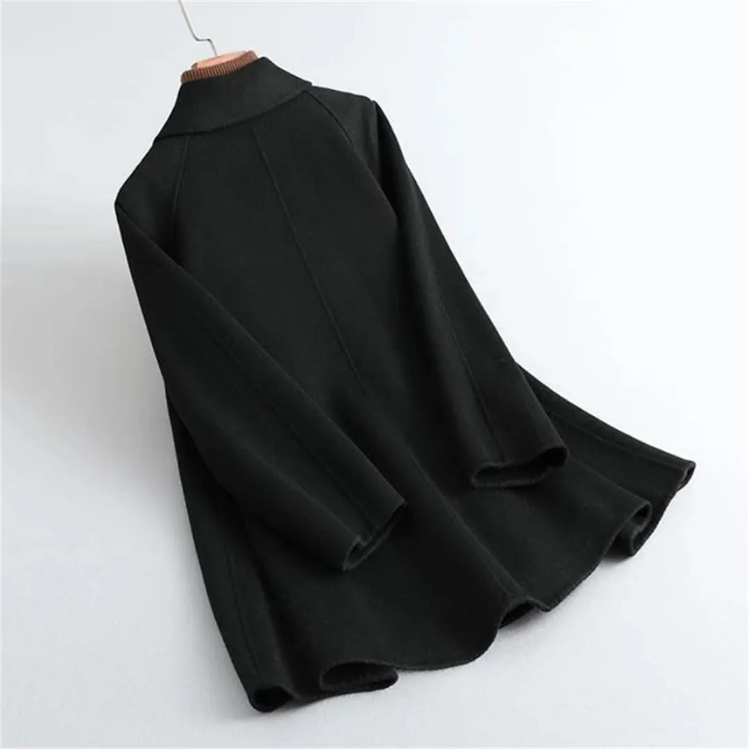 Women's Winter Wool Blend Coat Lapel Single Breasted Chinese Style Peacoat Loose Warm Coat Mid-Long Outerwear
