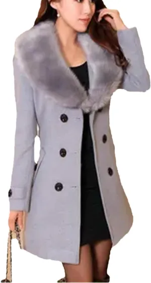 Women's Winter Wool Blend Slim Long Warm Coat Jacket