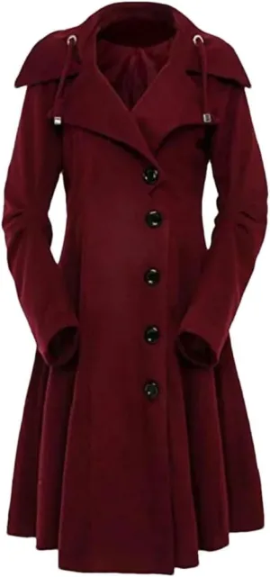Women's Wool Blend Jacket LArge Size Single Breasted Hooded Winter Coat Jacket