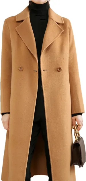 Women's Wool Blend LApel Long Coat Fitted Jacket Cardigan Casual Winter Coat Jacket