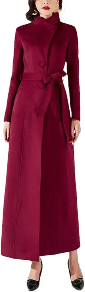 Women's Wool Blended Coat Autumn and Winter Single Breasted Stand ColLAr Long Slim Windbreaker Jacket