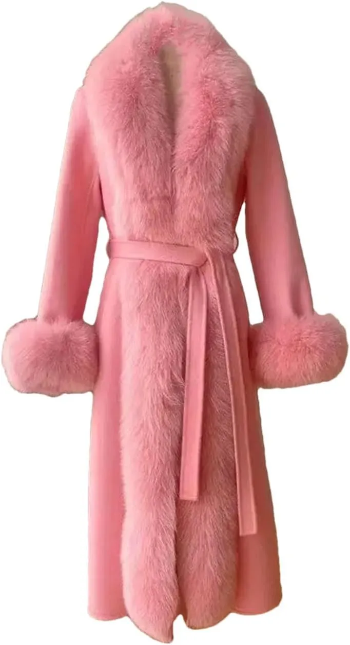 Women's Wool Blended Coat Winter LArge Fur ColLAr LArge Size Casual Warm Windbreaker Jacket
