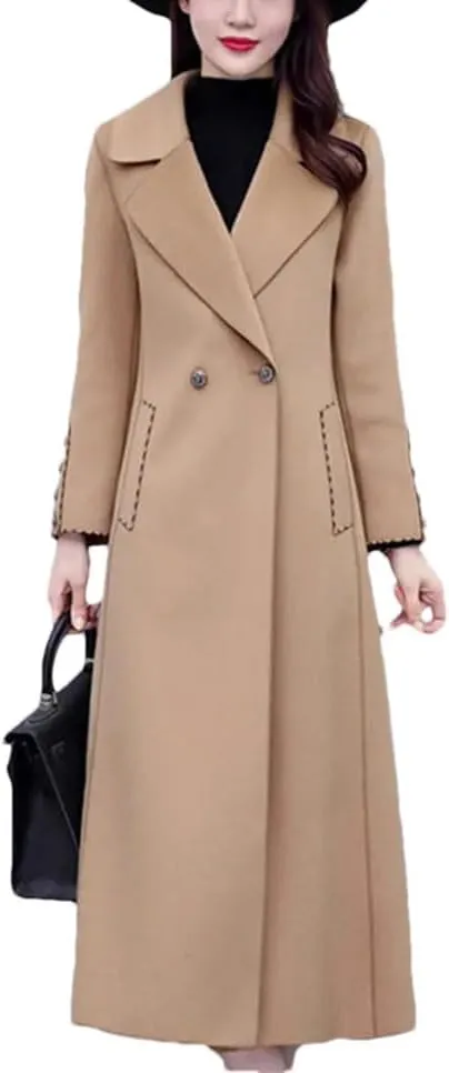 Women's Wool Blended Long Coat Winter Thickened Warm Slim Fit Versatile Coat Jacket