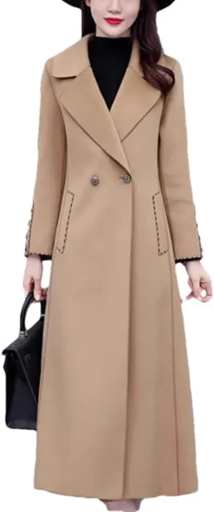 Women's Wool Blended Long Coat Winter Thickened Warm Slim Fit Versatile Coat Jacket