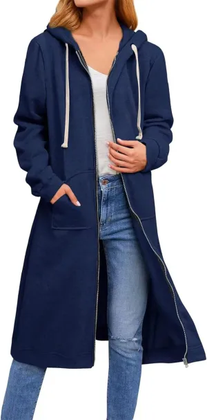 Womens Zip up Long Hoodie, Long Zip up Jacket Oversized Zip Sweatshirt, Womens Long Sweatshirt with Pockets