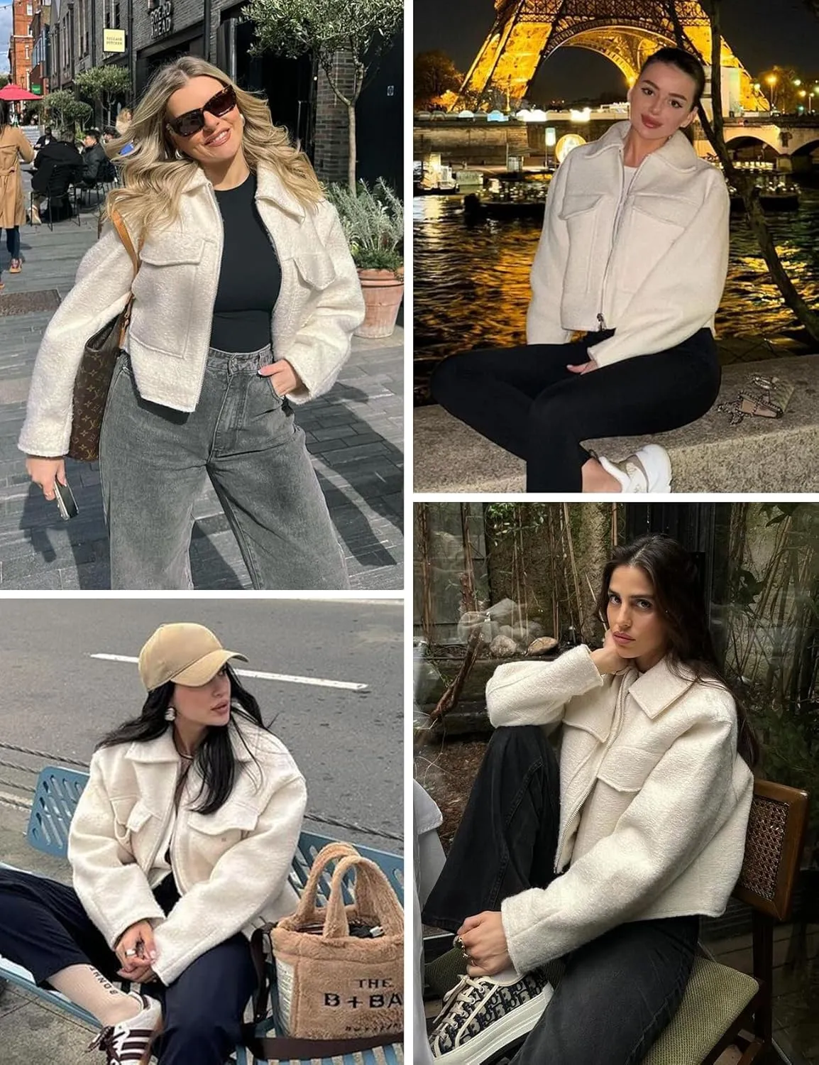 Wyeysyt Wool Coats for Women Lapel Zip Up Copped Bomber Jacket Outerwear with Pockets 2025